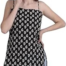 PARIDHANS Women's Hip Length Floral Printed Regular Fit Short Kurti/Top, Without Sleeves Printed Black and White Adjustable Shoulder Straps and Soft Fabric Cotton Top-image-47