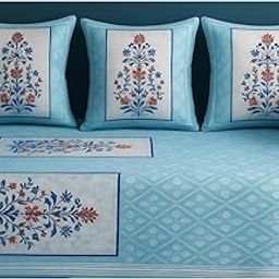 UrbanArts Premium Diwan Set Covers Cotton 6 Pieces Pure Cotton Designer Printed Standard Diwan Set (1 Single Bedsheet, 2 Bolster Covers, 3 Cushion Covers) Style26-image-61