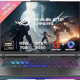 ASUS ROG Strix G16, AMD Ryzen 9 8940HX, Gaming Laptop(RTX 5050-8GB/115W TGP/16GB RAM/1TB SSD/FHD+/16"/165Hz/90Whr/Windows 11/M365 Basic (1Year)*/Office Home 2024/Eclipse Gray/2.5 Kg) G614PH-RV033WS-95