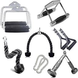 Gym Accessories attachments Combo: Rowing, D Handle, V Handle, Rope Handle with Safety Locks etc.-14