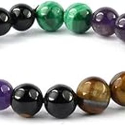 Amethyst Black Tourmaline Tiger Eye Bracelet Protection Bracelet, Combination Bracelet 8 mm Round Bead Bracelet for Unisex-image-80