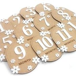 SVM CRAFT® 12Pcs Baby Monthly Milestone Cards , Baby Girl or Baby Boy Newborn Gifts, BABY milestone stickers , Wooden Monthly Baby Milestone Markers, 3 D Wooden Milestone Discs, Baby Photoshoot Items,Milestone Cards for New Born Wooden,Baby Milestone Cards-image-61