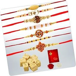 Religious Assorted 7 Rakhi Combo with Soan Papdi – Raksha Bandhan Gift Box-image-47