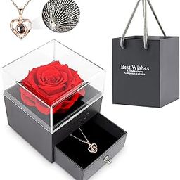 Mothers Day Mom Gifts for Mom from Daughter Son, Preserved Rose with I Love You Necklace, Eternal Flowers Rose Gifts for Mom Wife Girlfriend on Mothers Day Anniversary Birthday Gifts for Women (Red)-image-70