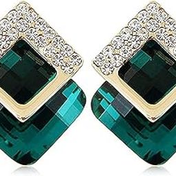 18k Gold Plated Austrian Crystal Earrings for Women & Girls | Luxury Rhinestone Square Italian Designer Earrings | Latest Stylish Fancy Zircon Party Earring-18