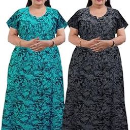 Women Casual Floral Printed Multicolor Night Wear Gown/Free Size Nighty/Cotton Nighty Pack of 2_Jumbo-NT1-image-95