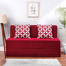 Klenta Home Décor Fabric Two Seater Sofa Cum Bed Without Pillow for Bedroom/Living Room/Office || 2 Seater Double Foam Fold Out Sofa Sectional Bed (Finish Color - Maroon, Pre-Assembled)-image-70