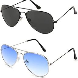 Full Rim Aviator Branded Latest and Stylish Sunglasses | 100% UV Protected | Men & Women | Medium | 3002-Blk-Blk-3002-Sil-BlkPack of 2 Pc-image-62