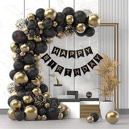 Hemito Rubber Birthday Decoration Kit 69 Pieces - Gold Black Balloons with Birthday Banner, Glue Dot, Arc, Confetti Balloons with Balloon Pump for Boys Kids Baby Birthday Decoration Items-image-14