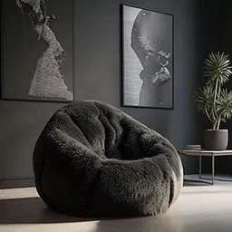 Biggie Bean Bag 4XL Bean Bag Chair with Beans Filled - Bean Bag Sofa with Footrest - Premium Fur Bean Bags for Living Room, Bedroom - Free Cushion & Footrest - Furry Delight - Black Color-image-11