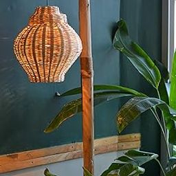 CreateYourTaste - Handicraft Hanging Bamboo Cane Pendant Light Lamp For Diwali & Home Decor | Cafe Hanging Lamp| Resort Hanging Lamp, With Wire & Holder (Design 2, Pack Of 1),Brown-picture-21