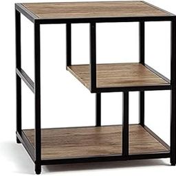 Indian Decor 38353 End Side Table 3-Tier Nightstand with Storage Shelf Home Industrial Side Table,End Table with Storage Shelf, Wood Look with Metal Frame-picture-24