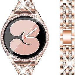 DEALELE Bands and Tempered Glass Case Compatible with Samsung Galaxy Watch 7 / FE / 6/5 / 4 40mm 44mm, 20mm Bling Diamond Metal Strap with Full Protective Case Screen Protector Cover for Women Men-image-34