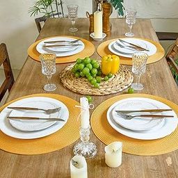 TIED RIBBONS PVC Round Table Mat Placemats for Dining Table Kitchen Mats Non-Slip Heat Resistant Wipeable Washable Outdoor Indoor (15 inch x 15 inch) (Pack of 4, Orange)-picture-28