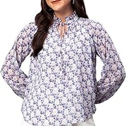 White and Purple Floral Printed Latest Stylish Top | Regular Fit Top | Full Sleeve Top for Women-picture-1