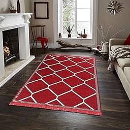 Linen Basics Designer Superfine Exclusive Velvet Chenille Carpet/Area Rug/Bedside Runner, Chenille Living Room Carpet, Durries in Cross Style, (Red Cross, 4x6 Feet)-image-4