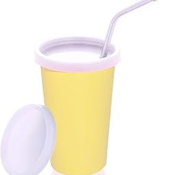PARABRAHMA Sipper with Straw Glass for Kids for Milk Steel Straw Glass for Adults with Lid (370 ML) (Yellow)-image-36