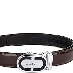 louis stitch Premium VT Leather Men's Auto Lock Belt | No Holes Belts with Chrome Buckle for Men | Leather Belt for Gents (LSBE-SY-ALBB-CH)-picture-38