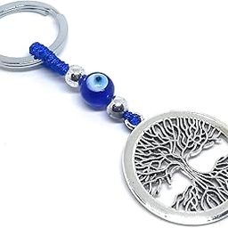 Evil Eye Nazar With Tree Of Life Gift Keychain For Men Women Girls Boys Friends Bike Car Home Office Keys Husband Wife For Goodluck Protection Metal Silver Keyring-image-93