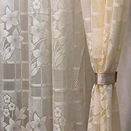 Heavy Polyester Net Semi Transparent Fancy Eyelet Curtain, Floral Design, Cream, Door- 4 Feet X 7 Feet, Pack Of 2 Pcs(Eyelet)-2