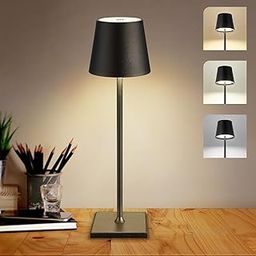 Demerra Cordless Table Lamp, 5200mAh Battery Operated Portable LED Desk Lamp, 3 Color Stepless Dimming Up, Rechargeable Lamp IP54 Waterproof for Bedroom/Bars/Outdoor Party/Coffee Shop, Black-0