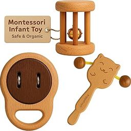 HippoToys™ 100% Non Toxic Wooden Toys Rattle Gift Set 0 2 Years Kids, New Born Toy 0 to 6 Months Babies, Infant Toys, Newborn Infants 6 12 Months, Safe Sound Rattles Baby Toys 1 2 3 4 5 6 Month Old-image-58
