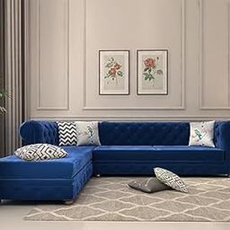ZARA TRADING COMPANY Solid Wood Velvet Fabric L Shape Sofa Sofa for Living Room Button Tufted Sofa Chair for Home & Office (Right Aligned L-Shaped Blue)-image-55