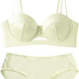 Silk Moonlight Pearl Padded Push up Bra Panty Lingerie Set for Women-image-79