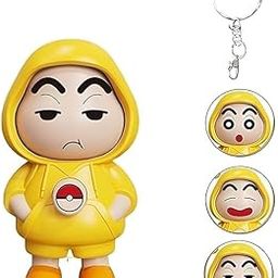 Sinchain Face Changing Keychain, 3D Cartoon Character with 3 Expressions, Yellow Action Figure Key Holder for Bags and Cars-picture-26