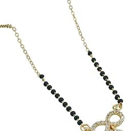 Traditional Gold Plated Mangalsutra | Short 18 Inch Black Bead Chain for Women | American Diamond Pendant-image-26