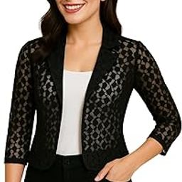 White Lace Shrug for Women | Stylish Blazer Style Open Front Cardigan – 3/4 Sleeves-picture-16