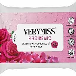 Verymiss Refreshing Wipes for Face | Facial Cleansing | Refreshing & Skin Hydration| Soothing for skin | PH Balance & Alcohol Free | 25 Wipes (02 Rose)-41