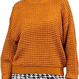 axorra - let's flex Women's Wool Blend Knit Sweater | Cozy Round Neck Winter Pullover | Soft Textured Pattern Long Sleeve Top with Ribbed Hem & Stretchable Cuffs-picture-3