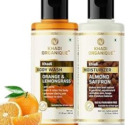 Khadi Organique Orange & Lemongrass Body Wash and Almond Saffron Herbal Moisturizer Lotion Duo for Nourished and Glowing Skin Suitable For All Skin Types Men & Women- 420 ml-12