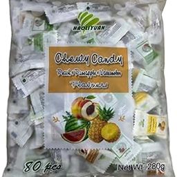 Haoliyuan Thai Chewy Soft Candy, Peach, Pineapple, Watermelon Flavours, 280g (80 Pieces)-image-62
