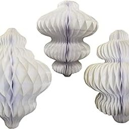 Set of 3 White Honeycomb Tissue Paper Hanging Ornament Decorations (11 inch, 10 inch, 8 inch)-8