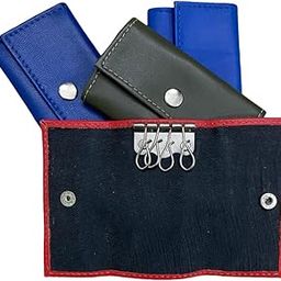 Leather Key Case Holder with 5 Hooks, Multi-Colour Card Wallet, Red Blue Black (Set of 2 Shipped)-image-68