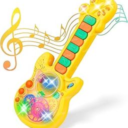Zest 4 Toyz Musical Guitar Toy for Kids with Rotating Gears Flashing Lights & Piano Sound - Yellow-picture-4