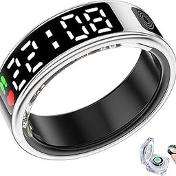 Black Smart Ring for Men Women,Health Ring with Display Screen & Touch Button, Bluetooth Connection,IP68, Fitness Ring Tracks Heart Rate/Sleep/Steps/Sports Activities/Blood Oxygen (Silver, 12)-image-91