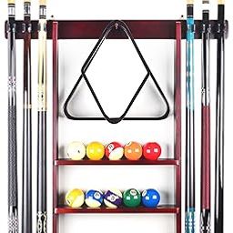 RUP Pool Cue Rack Wall Mount, 6 Pool Billiard Cue Rack, holds ball set, chalk & triangle, Made of Solid Pine Wood, Pool Table Accessories for Billiard Room or Club (accesories not included)-picture-14