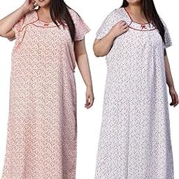 Shined Floral Print Plus Size & Curvy Combo Nighty Maxi Nightgown Sleepwear Pack of Two-image-6
