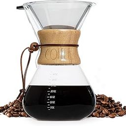 Rae Dunn Glass Pour Over Coffee Maker, 34oz Carafe with Reusable Stainless-Steel Filter and Elegant Bamboo Finish, Perfect for Brewing Coffee-image-38
