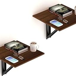 Kawachi Engineered Wood Set of 2 Wall Mounted Breakfast Study Table, Wall Mount Side Table, Folding Bedside Table Wenge Brown-8