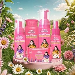 Pink Energy Natural Intimate Care Set, 5 Pieces, Gentle Fresh Clean Collection with Powder, Wash, Spray and Wipes (Combo)-image-12