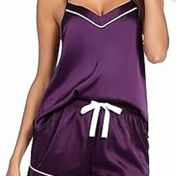 D&M Creation Women’s Babydoll Satin Lingerie Pajamas Camisole Sleeveless Top and Shorts with Spaghetti Straps Waist Nightwear Set Deep V-Neck Honeymoon Nightdress for Bridal’s-image-10