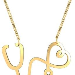 18KT Yellow Gold Heart Stethoscope Pendant for Women-image-23