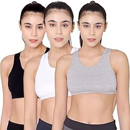 Women's Cotton Spandex Non-Padded Non-Wired Sports Bra (E1610GRYBW-36B_Grey, Black & White_36)-image-22