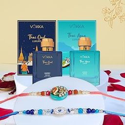 VOKKA Rakhi Gift for Brother – 2 Unisex Perfume Thai Oud & Thai Aqua (100ml Each) with 2 Rakhis | Divine Evil Eye & Ganesh Rakhi | Raksha Bandhan Combo Set for Bhaiya & Bhabhi-image-89