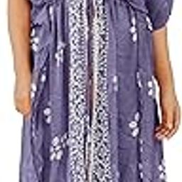Women's Chiffon Batik Floral Printed Beachwear Kaftan Dress Shrug Coverup, Resort Pool Wear-29