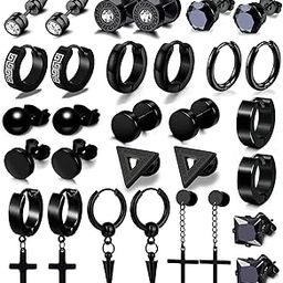 15 Pairs Earrings for Men, Black Stainless Steel Earrings Stud Kit for Men Women Fashion Piercing Jewelry Cross Dangle Hoop Earrings Set-image-57
